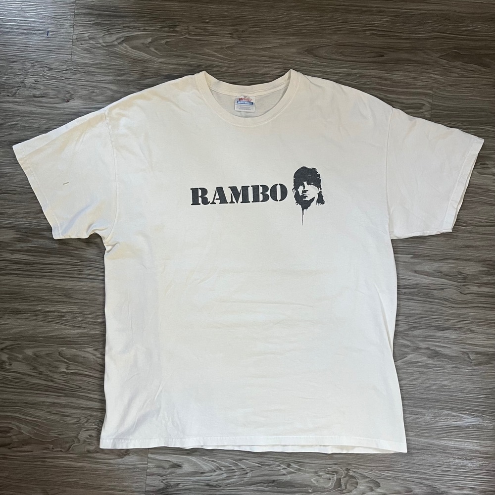 Men's Vintage 90's Rambo Graphic T-Shirt Size XL White Sylvester Stallone Movie